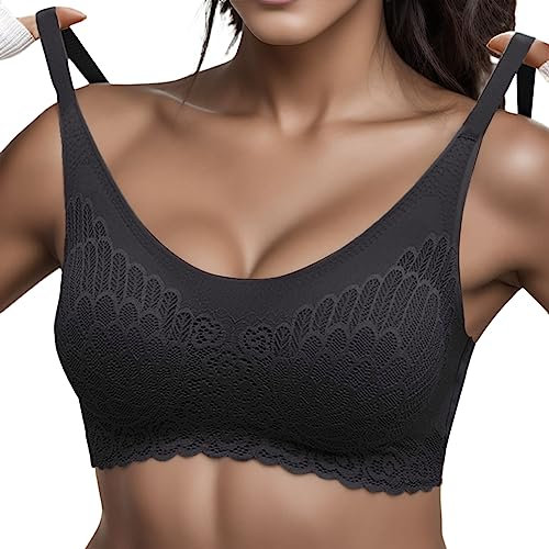AYOrpeg BüStenhalter Damen BH GroßE GrößE Damen BH Bequem V Push Up BH ohne Bügel for Damen Bequemer BH für Große Brüste Starker Halt Seamless Soft Glatter BH (Black, L)