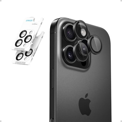 Anker Camera Lens Protector for iPhone 16 Pro/16 Pro Max, 2-Pack HD and Ultra-Durable ShieldX Glass, Easy Installation, Exclusively for iPhone 16 Pro/16 Pro Max (Black)