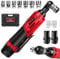 YouseaHome 3/8” Electric Cordless Ratchet Wrench Set w/2pcs Rechargeable Batteries and Charger, 40Nm Cordless Ratchet Wrench 90° Angle Wrench with LED Work Light, 7 Sockets Set, Red