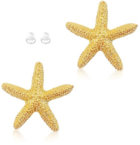 Party Seestern Ohrringe, Gold Boho Seestern Ohrringe, Seestern Ohrstecker Ozean, Geometrische Stern, Muschel mit Ohrclips, Strand Ozean Wind für Frauen Mädchen