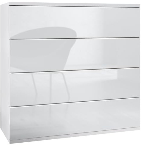 Vladon Kommode hängend Pavos V3, Sideboard mit 4 Schubladen Weiß matt/Weiß Hochglanz (76 x 76 x 35 cm)