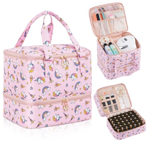 Uross Nagellack Organizer für 42 Nagellackflaschen und 1 LED-Nagellampe, Nagellack Aufbewahrung Tasche für Nageldesign Zubehör(Unicorn)
