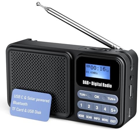 Gallypek tragbares DAB Radio, DAB plus Radio FM Radio mit Bluetooth 5.0& 80 Voreinstellungen Küchenradio mit Kabel oder 2000mAh Akkubetrieb, support Solar& USB charing USB flash drive/TF/AUX Anschluss