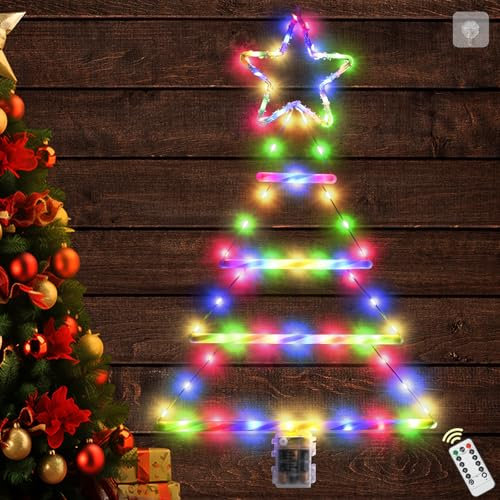Ulikey Luces Navidad Exterior Con Pilas, 67cm LED Escalera Con Temporizador, Impermeable Árbol Para Ventana Puerta Hogar Decoración, 8 Modos (Colorido)
