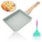Yuragim Pfanne Antihaft Omlettenpfanne,Japanisches Omelette Pfanne Set - Pfanne Rechteckig mit Holzgriff,für Induktion & Gasherd,Silikonspatel,Home Küche, Eiern, Speck,20 x 16 cm (Grün)