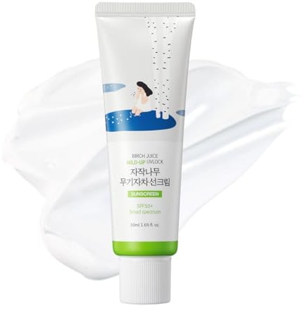 ROUND LAB Birch Juice Mild-up Sunscreen UV LOCK 1.69 Fl Oz | SPF 50+ broad spectrum, Mineral Zinc Oxide, for Sensitive Skin, Control Oil and Sebum, Korean Sunscreen