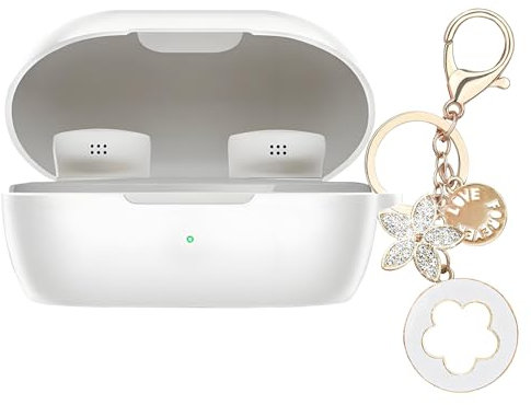 Case Cover Compatible with Bose New QuietComfort Earbuds, Soft Silicone Protective Skin with Bling Keychain Accessories for Women Girl (White)