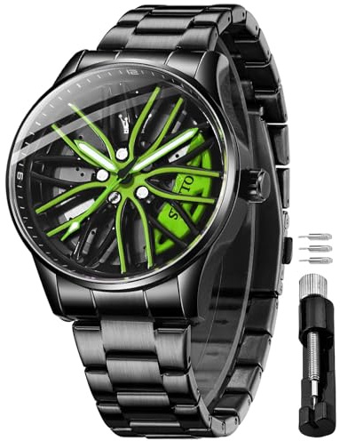 OLEVS Watches for Men Skeleton Quartz Racing Car Wheel Stainless Steel Casual Sports Waterproof Luminous Mens Watches