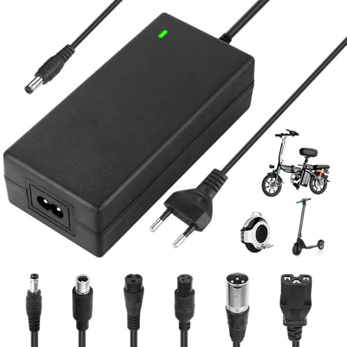 DAJASD Ladegeräte für Scooter, 42V 2A Hoverboard Ladekabel mit 6 Anschlüssen, E Scooter Ladekabel für Akku Lithium Batterie, AC Netzteil Fahrrad Ladegerät für Hoverboard, Elektrofahrräder