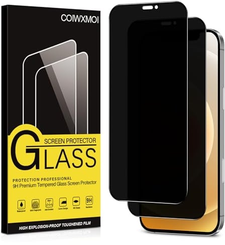 Coiwxmoi Protector Pantalla Privacidad para iPhone 12/iPhone 12 Pro Cristal Vidrio Templado Antiespia 9H Dureza Anti-Arañazos Antihuellas Anti Espía Protectora Película Sin Burbujas Privacy,2 Piezas