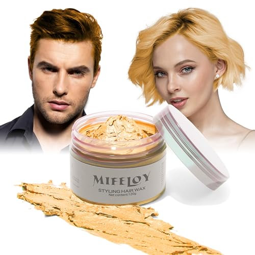 Haartönung Temporäre Haarfarbe 4,23 Onzas, Crema instantánea para el cabello Mud Natural Hair Pomade, Hombres mujeres Estilo tono de cabello cera, cera de cabello para la fiesta cosplay (Dorado)