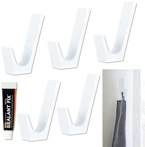 Self Adhesive Strong Hook，6 Pcs White Stick on Hooks with Glue, Metall No Drilling Wall Hangers for Kitchen Bathroom, Hanging Towels, Light Coat,Hat, Keys, Small Decorations