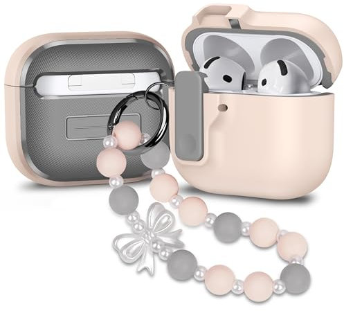 Compatible with AirPods 4 Case with Lock, AirPods 4th Generation Case Auto Pop-Up Lid Full Protection Cover with Lanyard Keychain for Girls, Pink Bow