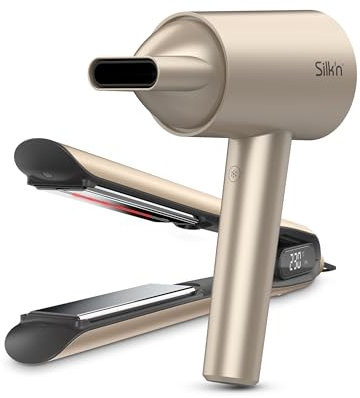 Silk’n Plancha y Secador de Pelo con tecnología Hydra Ionic - SilkyStraight & SilkyAir Pro – Calentamiento rápido - Difusor y Concentrador incluidos - 1600W - Set de regalo - Idea de regalo - Oro Rosa