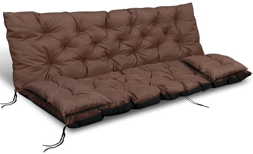EDANTI Hollywoodschaukel Auflage Set Sitzauflagen Gartenmöbel Gartenkissen Sitzkissen Bankauflage Wasserdichtes Schaukelkissen +2X Kleinere Kissen (Braun, 180x60x50 cm)