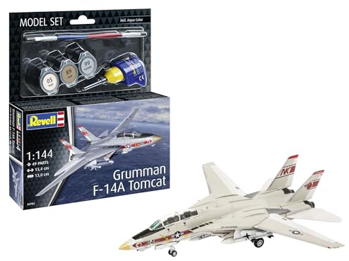 Revell Modellbausatz Grumman F-14A Tomcat, Schwenkflügel-Jäger – Detailliertes Modell mit beweglichen Flügeln, Cockpit & Waffen – Inklusive Farben, Kleber & Pinsel – Für Luftfahrt-Enthusiasten