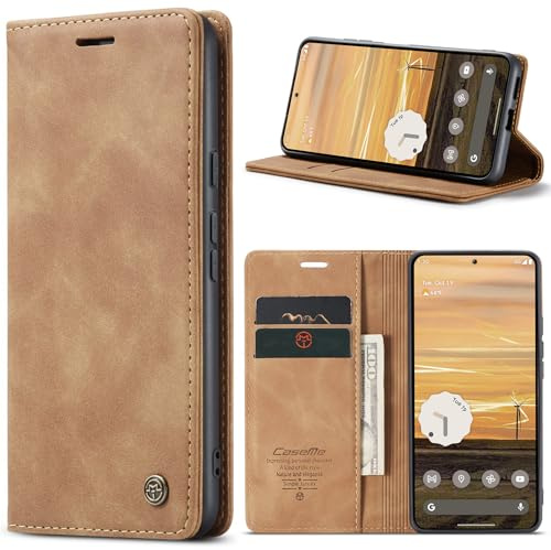 owlhold Handyhülle Google Pixel 9A hülle klapphülle Premium Lederhülle Weiches Vintage Handytasche Faltbare Ständer Schutzhülle Kartenfach Standfunktion hülle Google Pixel 9A - Braun