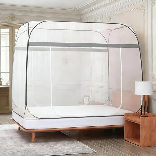 Moskitonetz Bett,180X200cm Moskitonetz Bett Pop Up,Zusammenklappbares Mosquito Net Bed,Faltbares Anti Mosquito Bites Mückennetz,Tragbares Reise-moskitonetz für Schlafzimmer,Outdoor