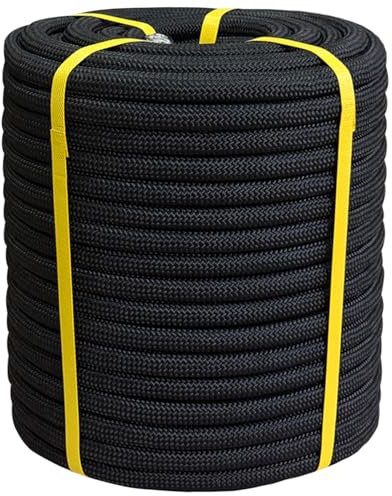 CRAYZA 3/4 Inch x 50 Feet Double Braided Arborist Rigging Rope - Heavy Duty Polyester Rope for Tree Work Climbing Swing Nautical Outdoor Adventures, Black