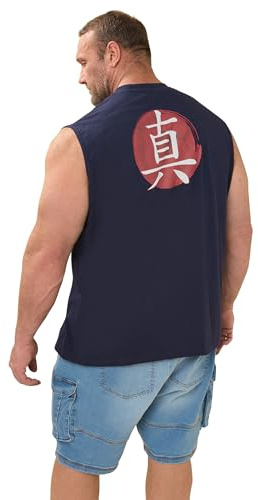 BadRhino Big & Tall Blue Japanese Graphic Print Vest Top - Men's - Plus Size Curve
