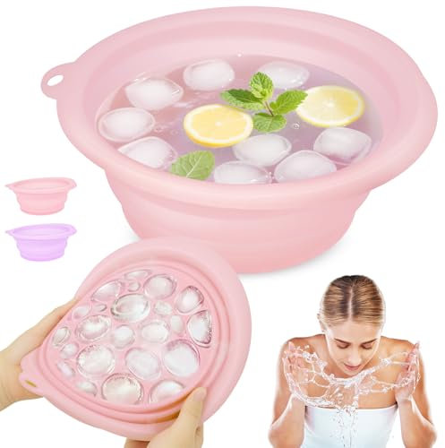 Bol en silicone pour le visage avec bac à glaçons intégré, bassin de lavage pliable pour le visage, bol plongeant portable pour le visage, refroidissement rapide pour apaiser la peau, bol de lavage