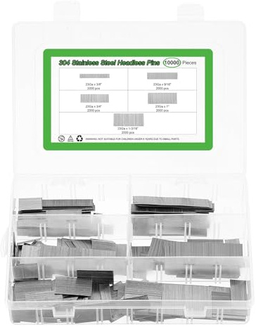 sourcing map 23 Gauge Headless Pins Nails, Stainless Steel 3/8, 9/16, 3/4, 1, 1-3/16 Length for Molding Cabinetry Building, 10000Pcs