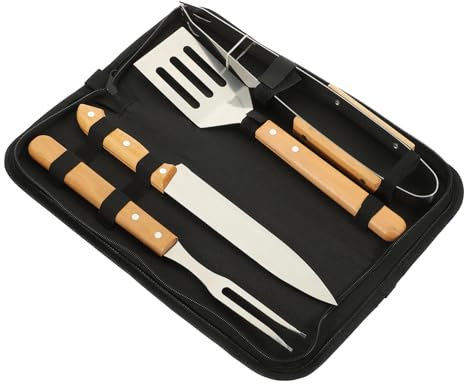 Toddmomy Kit Accessoires De Barbecue avec Manches Bois Ustensiles Acier Inoxydable pour Grillades Extérieures Pique- Et Camping