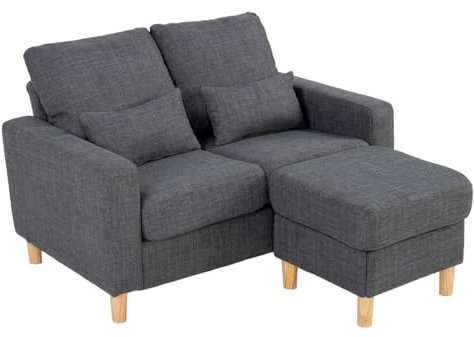 Hroth Loveseat Sofa with Ottoman and 2 Pillows，Fabric sofa with Storage Function, Small 2 Seater Sofa for Small Spaces, Modern Grey Office Sofa and Bedroom Sofa