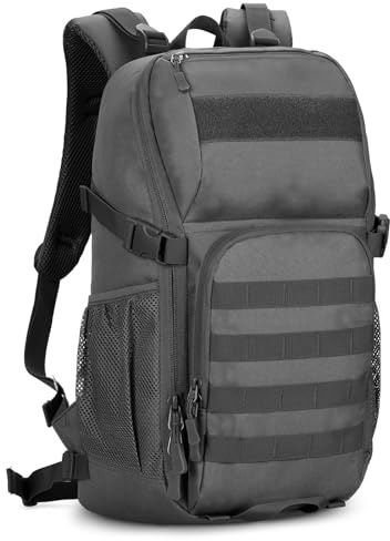 HUNTVP Militär Rucksack 25L Bundeswehr Rucksack Herren Taktischer Angelrucksack Wasserdicht Miltec MOLLE Tactical Backpack für Herren Damen Sport Radfahren Outdoor Camping, 25L-Grau