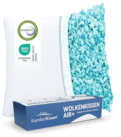 MKS Wolkenkissen Air 80x80 – Höhenverstellbares Memory Foam Kopfkissen – Ergonomisches Nackenkissen mit kühlendem Gel – Bequemes Schlafkissen für Jede Schlafposition