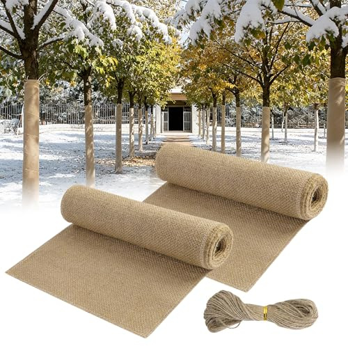 yotutun 2 Rolle 3Mx25CM Jute Pflanzenschutz Winter, Winterschutz Pflanzen Außen Winterschutz für Kübelpflanzen Jutegewebe Frostschutz und Feuchtigkeit Juteband für Pflanzen Baumstamm Schutz