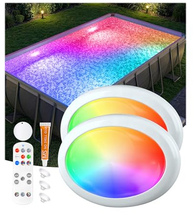 PoolLeader Luces LED Piscina Sumergibles con Control Remoto, Luz Bañera Recargables que Cambian de Color Luz para Piscina Bajo Agua, Luces Piscinas Flotantes con Imán,Ventosas, Luces LED para Spa-2PK