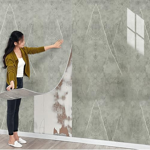 Pamatio Wandaufkleber Fliesenaufkleber 5 stück - Grau Marmorstruktur 40 cm x 3 m - Selbstklebende Fliesen 2.3 mm dick - für Wandpaneele Küche Wanddeko Schlafzimmer Wohnzimmer Badezimmer