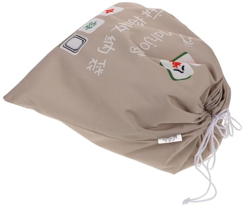 SUPVOX Mahjong Tiles Storage Bag Large Drawstring Fabric Mahjong Organizer Pouch Khaki Sturdy Holder Storage and Travel