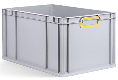aidB Eurobox NextGen 2.0 - 600x400x320mm - Stapelbare 65L Kunststoffbox mit geschlossenen Griffen - Lagerbox für Aufbewahrung, Transport & Organisation - Industriequalität - ColorClips in Gelb