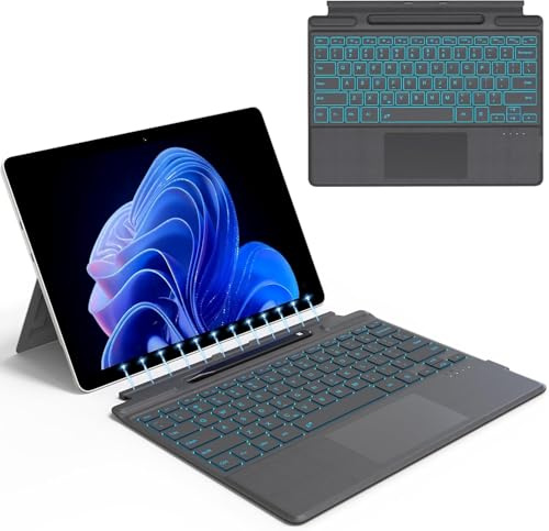 Foeytaody Teclado Microsoft Surface Pro 11/10/9/8/X, teclado magnético inalámbrico Bluetooth con panel táctil de rechazo de palma, batería recargable, retroiluminación de 7 colores, soporte para