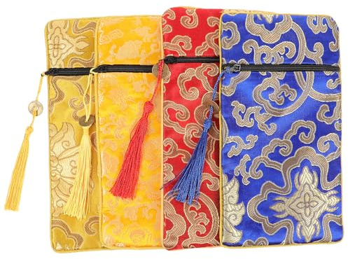 CALLARON Paquet en Tissu Brocart Chinois 4pcs pour Bourse Bouddhiste, Porte-livre des Écritures, Tissu Confortable et Résistant, pour Valise ou Paquet