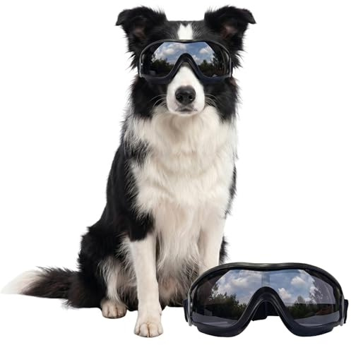 FDHBDF Hundebrille Sonnenbrille Hundebrille Mittlere Hunde, 1 Stück Haustier-Auenschutzbrille mit UV-Schutz, für Wandern Autofahrt Motorradtour, Geeignet für Mittelgroße Hunde (Schwarz, L)