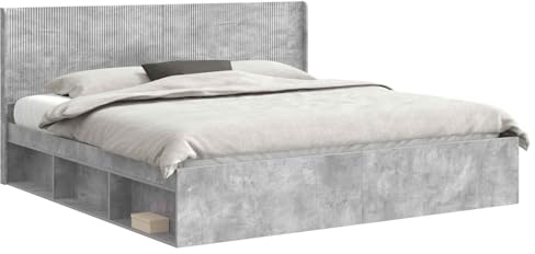vidaXL Bettgestell mit Stauraum und Kopfteil Betongrau 180 x 200 cm, Moderner Bettgestell, stylische Kopfteil, rechteckiger Stauraum, platzsparende Möbel für Dein Schlafzimmer