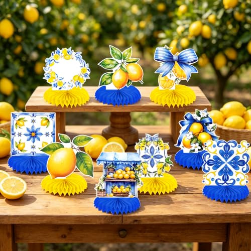 Capri Zitronenblau Gelb Fliesen Mittelstücke Dekorationen | Capri Zitronenblau Gelb Fliesen Mittelstücke Dekorationen für Zitronen Geburtstag italienische Hochzeit Babyparty Zubehör