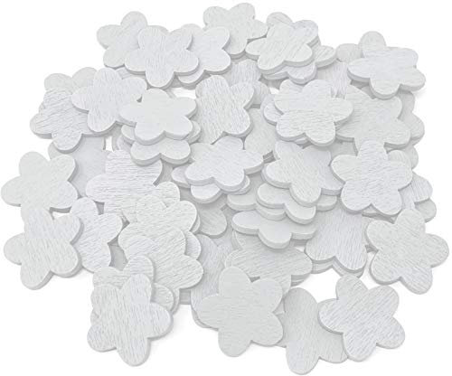 Konfetti-Blumen aus Holz, 16 mm, Shabby Chic, zum Basteln, Scrapbooking, Vintage, Blumen, Weiß, 50 Stück