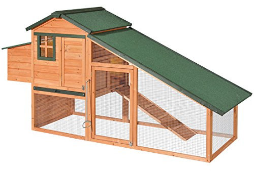 Dehner Hühnerstall Cottage, mit Freilaufgehege, ca. 221 x 77.5 x 116.9 cm, Tannenholz, lasiert, braun/grün