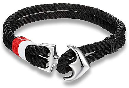 Exinox Nautisches Anker-Armband für Damen und Herren, Edelstahl, glänzend, Ozean-Stil, Edelstahl