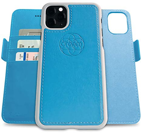 Dreem Fibonacci 2in1 Handyhülle Flipcase für iPhone 11 Pro Max | Magnetisches iPhone Case | TPU Etui Lederhülle Schutzhülle, RFID Schutz, Veganes Kunstleder, Geschenkbox | Himmelblau