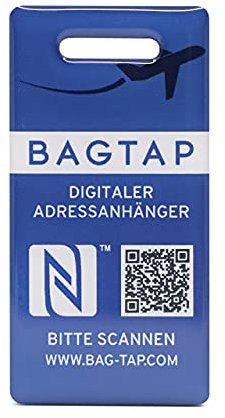 BAGTAP - PVC - digitaler Gepäck- und Reiseanhänger mit NFC und QR-Code, 1 Stück, Blau, 60mm x 30mm, Unbeschichtet, Rechteckig, LABEL, Tap21.de