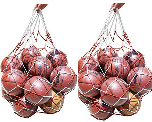 Qchomee 2Pcs Mesh Ball Bag Extra Large Football Basketball Net Bag Soccer Volleyball Shoulder Bag Heavy Duty Nylon Sports Equipment Carrying Bag Storage Net Sack for 8-10 Balls