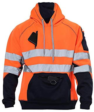 Romaans Hi Vis Hoodie Sweatshirt Safety Work Reflective Jumper Hoodie High Viz Hoodie High Visibility Sweatshirt 3 zipped pocket (Orange Tone, M)