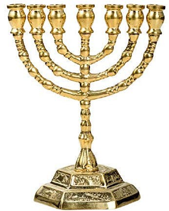 Menora Kerzenhalter Messing Gold, Höhe 13 cm, 7-flammiger Kerzenleuchter