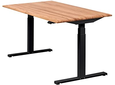 boho office® Höhenverstellbarer Schreibtisch 140 x 80 cm - Elektrisch, Made in Denmark, 2 Motoren, 3-Fach Teleskop, Appsteuerung - Easydesk Schwarz inkl. Tischplatte in Kernbuche massiv