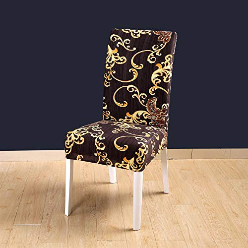 HNDXLHH Stuhlhussen 6er Set Brauner Barock Hussen für Stühle Universal Stretch Stuhlhusse Moderne Beschützer Stuhlbezug Elastic Abnehmbare Waschbar Stuhlüberzug Sehr Pflegeleicht und Langlebig